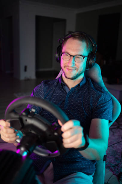 istock Sim Racing in living room 1410393263
