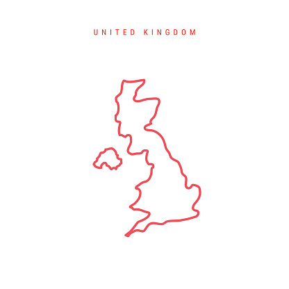 United Kingdom editable outline map. British red border. Country name. Adjust line weight. Change to any color. Vector illustration.