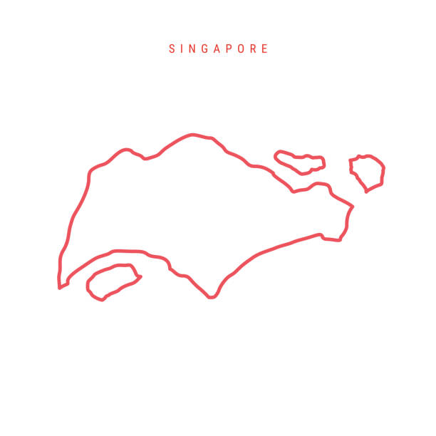 Singapore editable outline map. Vector illustration Singapore editable outline map. Singaporean red border. Country name. Adjust line weight. Change to any color. Vector illustration. singapore map stock illustrations