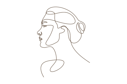 Illustration of a woman's face in a line. fashion concept, female beauty, minimalism, beautiful sexy. Self care