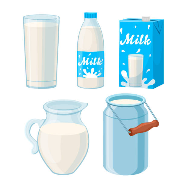 ilustrações de stock, clip art, desenhos animados e ícones de milk white set cartoon vector illustration - jarro de leite