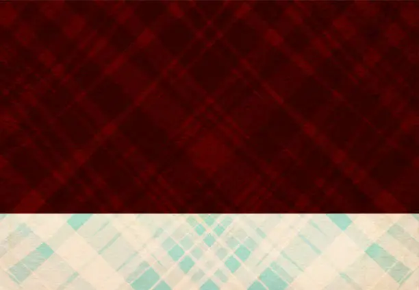 Vector illustration of Blank empty dark brown or maroon coloured creased, all over criss cross pattern grunge effect vector horizontal christmas backgrounds like wrinkled gingham cloth like crepe paper sheet with one partition in yellow as if bleached