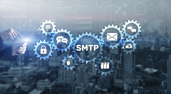 Simple Mail Transfer Protocol. Smtp server mail transfer protocol. TCP IP protocol sending and receiving e-mail.