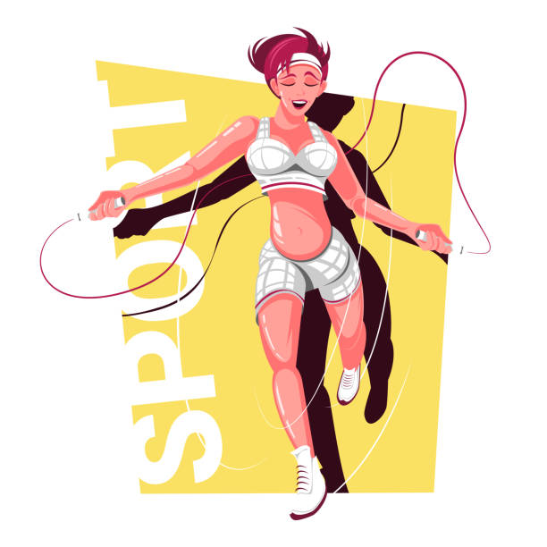 istock Cartoon athlete. A girl jumps on a rope. 1410400524