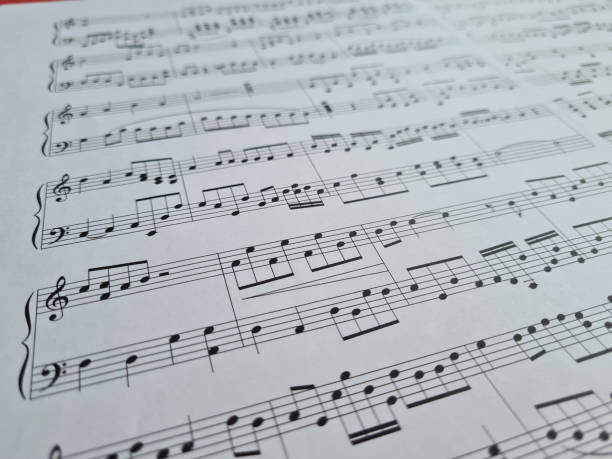 istock Musical notes closeup. Musical work classic and symphony concept 1410402220