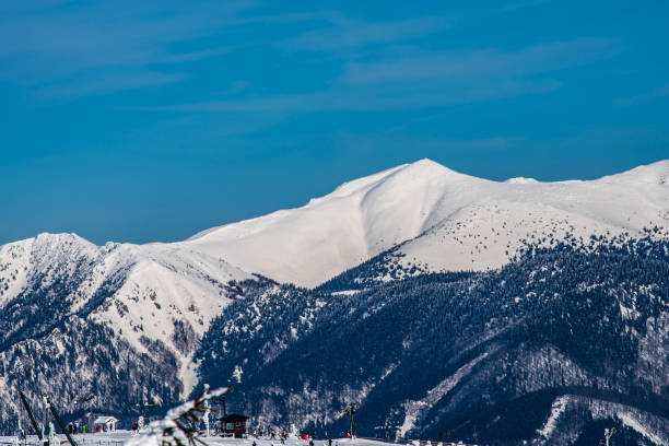 Maly Krivan, Suchy and Klacianska Magura from Velka luka hill in winter Mala Fatra mountains in Slovakia stock photo