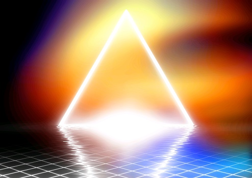 3D illustration of a triangle of light shining in the dark