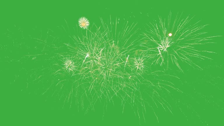 Abstract Firework on green chroma key background, 4th of July independence day concept. High quality 4k chromakey video