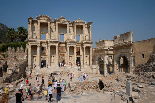 Celsus Library in Ephesus. Celsus Library one of the most important monuments of Ephesus. celsus library photos stock pictures, royalty-free photos & images