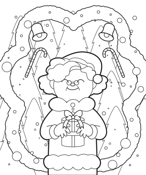 ilustraciones, imágenes clip art, dibujos animados e iconos de stock de página del libro para colorear de la madre navidad invierno - christmas tree family winter art