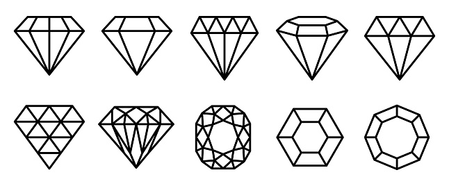 set of diamond outline icon or diamond gems crystal symbols or jewelry gemstone isolated. eps vector