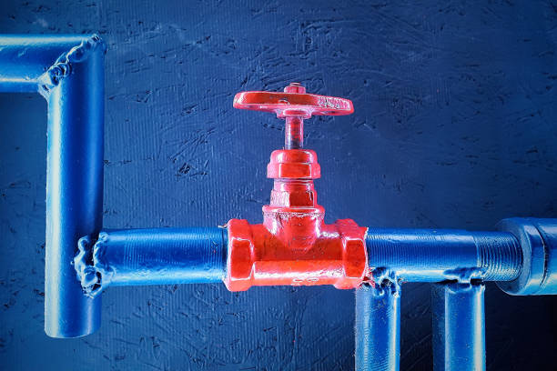 istock Water valve on a blue metal pipe 1410412001