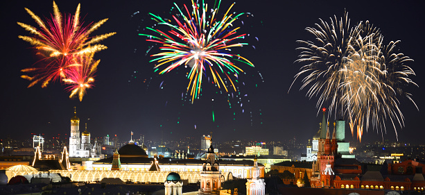 Fireworks over Moscow, Russia.