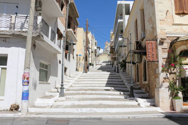 Picturesque street with stairs in the district of Plaka in Athens, Greece, May 6 2020.
