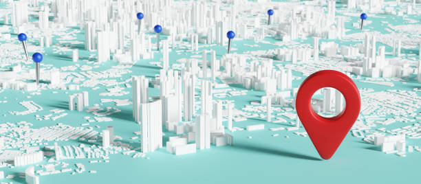 istock Location sign and pin on city plan 3D render 1410417108