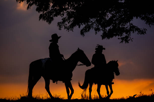 istock Cowboy On Horse Silhouetted Against A Large Tree 1410419300