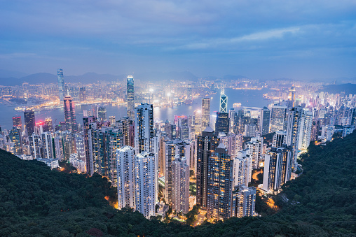 View of the downtown of Hong Kong from Victoria Peak.