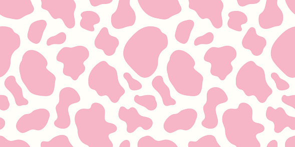 Cow print vector seamless pattern design border. Abstract seamless animal skin repeat background banner in pink and white.