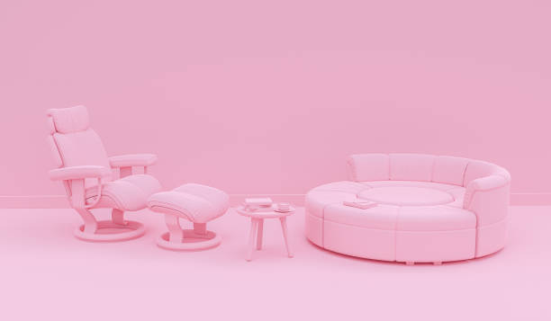istock Creative interior design in pink studio with comfortable sofa. Modern living room minimal concept 3d render 1410430650