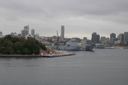 Halifax, Canada - August 30, 2022. Navy ships along the Halifax waterfront.