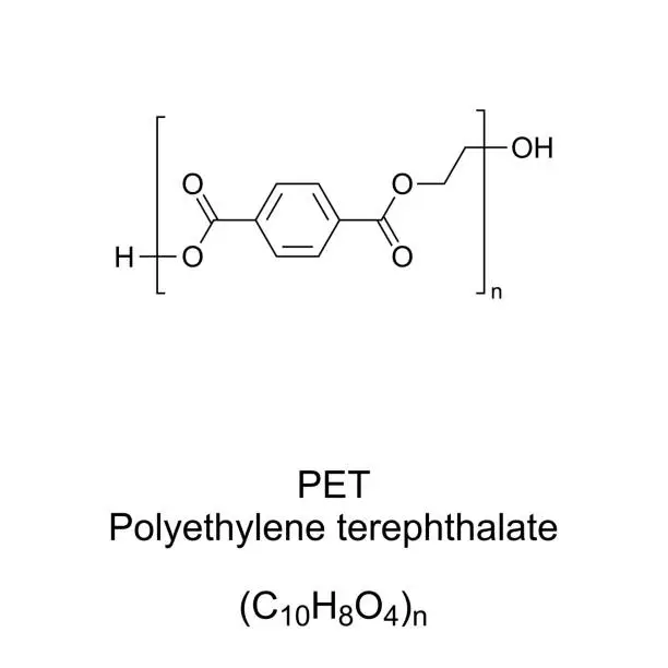 Vector illustration of PET, Polyethylene terephthalate, chemical formula and structure