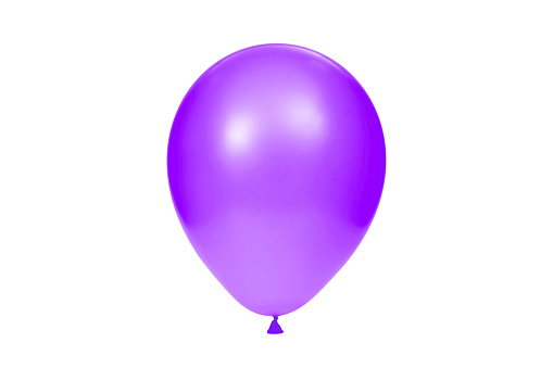 Purple balloon isolated on white background. Template for postcard, banner, poster, web design. Festive decoration for celebrations and birthday. High resolution photo.