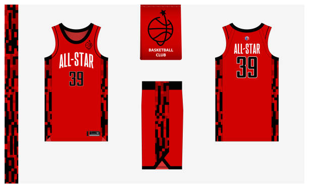 ilustrações de stock, clip art, desenhos animados e ícones de basketball uniform mockup template design for basketball club. basketball jersey, basketball shorts in front and back view. basketball logo design. - basketball sports uniform jersey textile