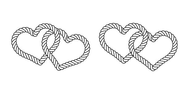 serce wektor walentynkowy ikona lasso logo logo kreskówka postać doodle ilustracja - heart shape line art valentines day love stock illustrations