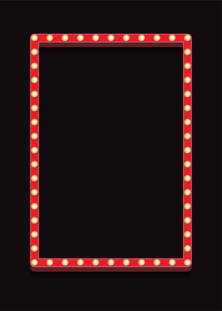 Vector retro lightbox frame template realistic style Vector retro lightbox frame template realistic style with lightbulb isolated on black background for party poster, banner advertising, promotion and sale billboard, cinema, bar show. 10 eps premiere event stock illustrations