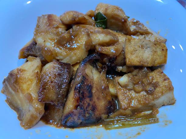 istock Fish meat cooked with soy sauce is ready to be served 1410436655