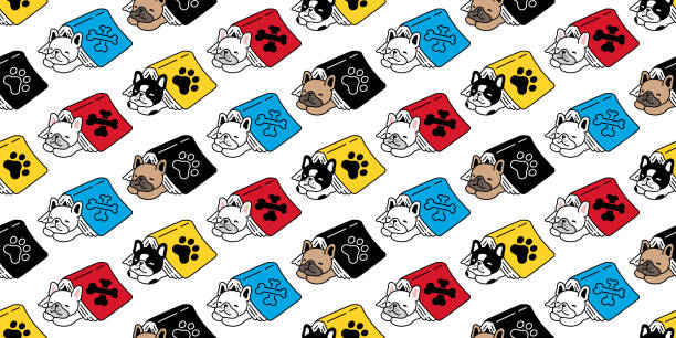 dog seamless pattern french bulldog book sleeping vector pet puppy breed cartoon scarf isolated tile background repeat wallpaper wrapping paper doodle illustration design dog seamless pattern french bulldog book sleeping vector pet puppy breed cartoon scarf isolated tile background repeat wallpaper wrapping paper doodle illustration design bulldog reading stock illustrations