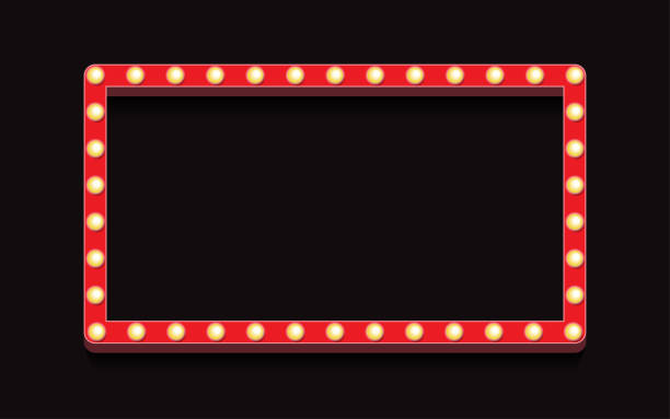 ilustrações, clipart, desenhos animados e ícones de modelo de caixa de luz retrô vetorial estilo realista - curtain red stage theater stage