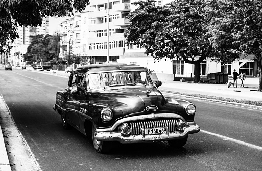 Classic American car used as private taxi in Havana, Cuba, 2022