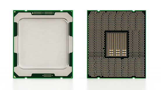 3D illustration of CPUs or microprocessors isolated on white.