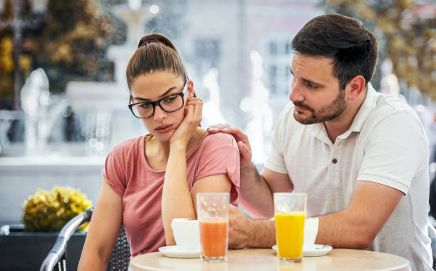 istock Bad relationships. Couple at the meeting having problem in communication 1410444038