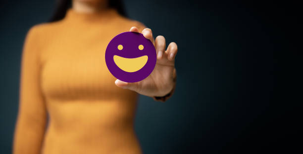 istock Customer Experience Concept. Happy Client giving Positive Review. Exellent Feedback for Products and Services. Client Satisfaction Surveys. Smiling Face, Mind and Mental Health 1410448096
