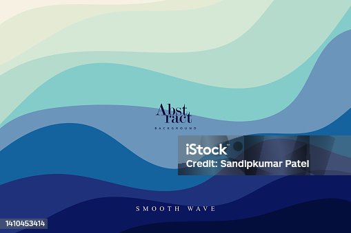 istock Blue curves and the waves of the sea range from soft to dark vector background flat design style 1410453414