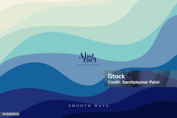 Blue Curves And The Waves Of The Sea Range From Soft To Dark Vector Background Flat Design Style Stock Illustration - Download Image Now