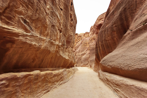 Petra (Jordan) - footpath between the erosied rocks to the Al-Khazneh.