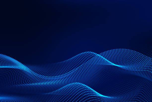 Dynamic blue particle wave. Abstract sound visualization. Digital structure of the wave flow of luminous particles. Dynamic blue particle wave. Digital structure of the wave flow of luminous particles. blue wave vector stock illustrations