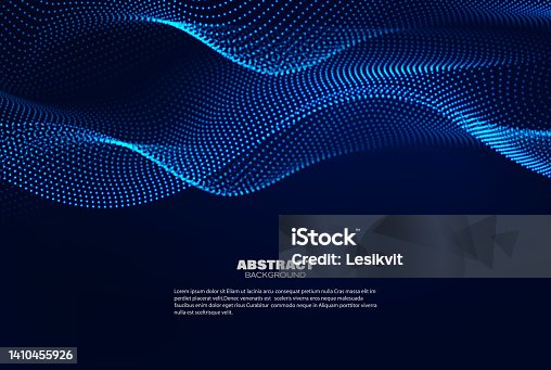 istock Dynamic blue particle wave. Abstract sound visualization. Digital structure of the wave flow of luminous particles. 1410455926