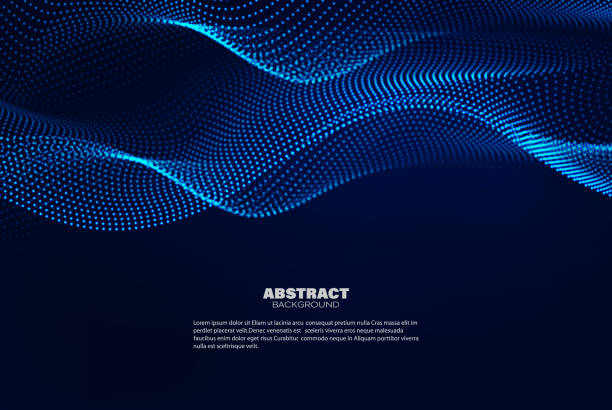 Dynamic blue particle wave. Abstract sound visualization. Digital structure of the wave flow of luminous particles. Dynamic blue particle wave. Digital structure of the wave flow of luminous particles. particle stock illustrations