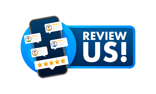 Review us User rating concept. Review and rate us stars. Business concept. Vector illustration