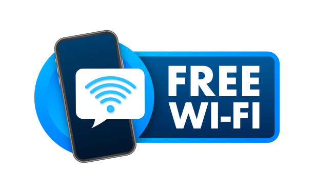 ilustrações, clipart, desenhos animados e ícones de ícone azul da zona wifi grátis. wi-fi gratuito aqui assina conceito. ilustração de ações vetoriais. - gratis