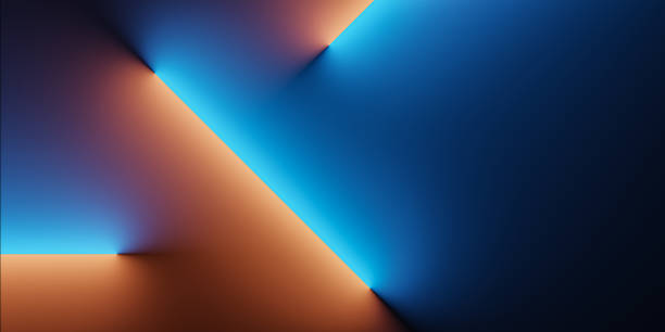 Abstract neon glowing lines background - a composition of orange-blue light on 2 sides - 3d illustration