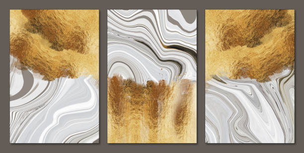 istock 3d abstract marble wallpaper for wall decor. Resin geode and abstract art, functional art, like watercolor geode painting. golden, white, brown and gray background 1410463514