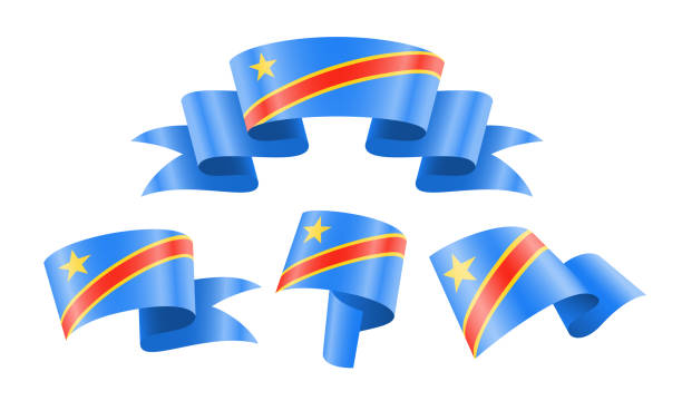 illustrazioni stock, clip art, cartoni animati e icone di tendenza di repubblica democratica del congo - collezione di bandiere dei paesi sventolanti. - congolese flag