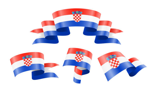 ilustraciones, imágenes clip art, dibujos animados e iconos de stock de croacia - colección de banderas de país ondeando. - croatian flag