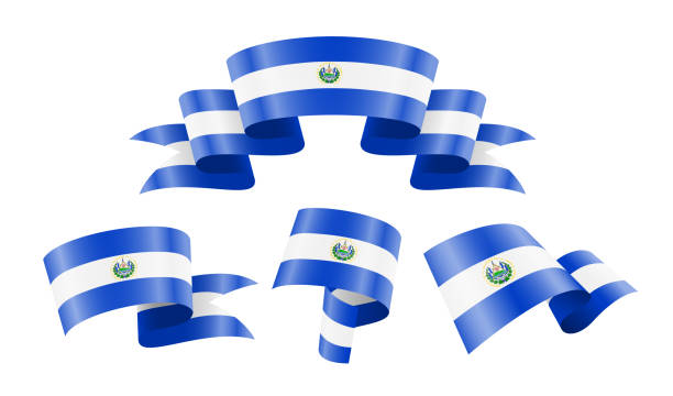 illustrazioni stock, clip art, cartoni animati e icone di tendenza di el salvador - collezione di bandiere dei paesi sventolanti. - salvadoran flag