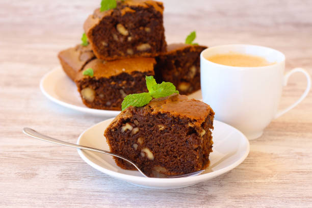istock Coffee and walnut squares, served 1410467402